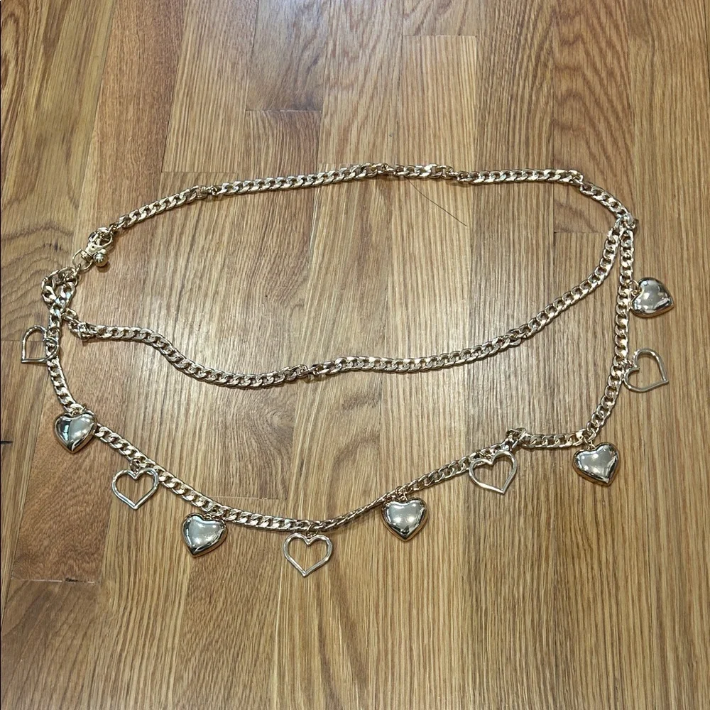 Gold Heart Charm Y2K double layer one size adjustable belt women’s